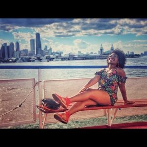 Black floral-ISH shorts Romper